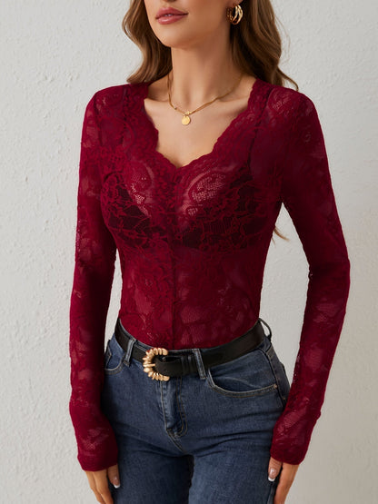Krissy Lace Autumn Blouse For Women Elegant Comfort Chic Everyday Fall Fashion Essential