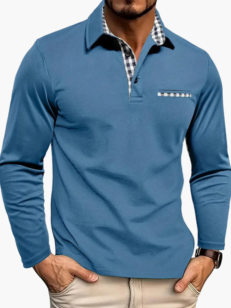 Men's Polo Shirt With Check Details For Elegant Casual Look And Tailored Fit For Stylish Men