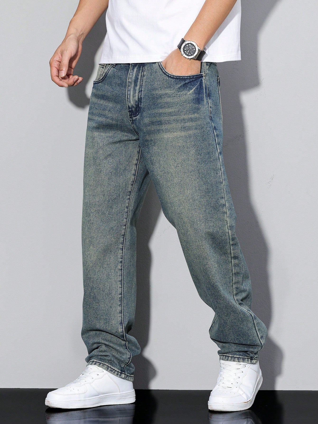 Men's Casual Wide Leg Jeans Relaxed Silhouette Winter Style For Men All Season Comfort