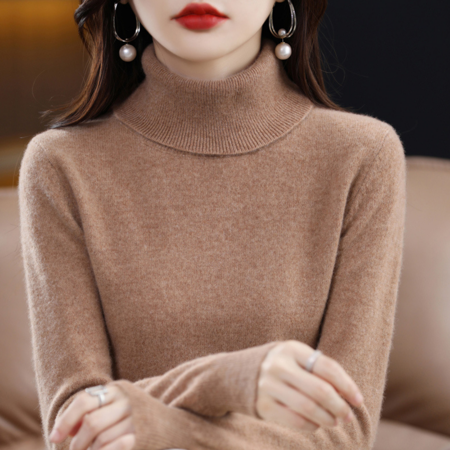 Elena Luxury Cashmere Turtleneck Sweater For Women Soft Cozy Knit All Season Elegance