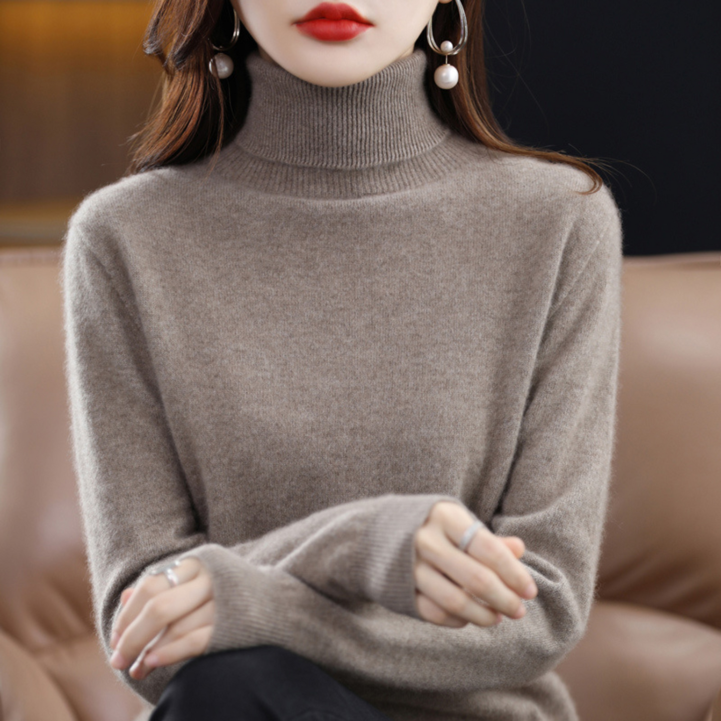 Elena Luxury Cashmere Turtleneck Sweater For Women Soft Cozy Knit All Season Elegance