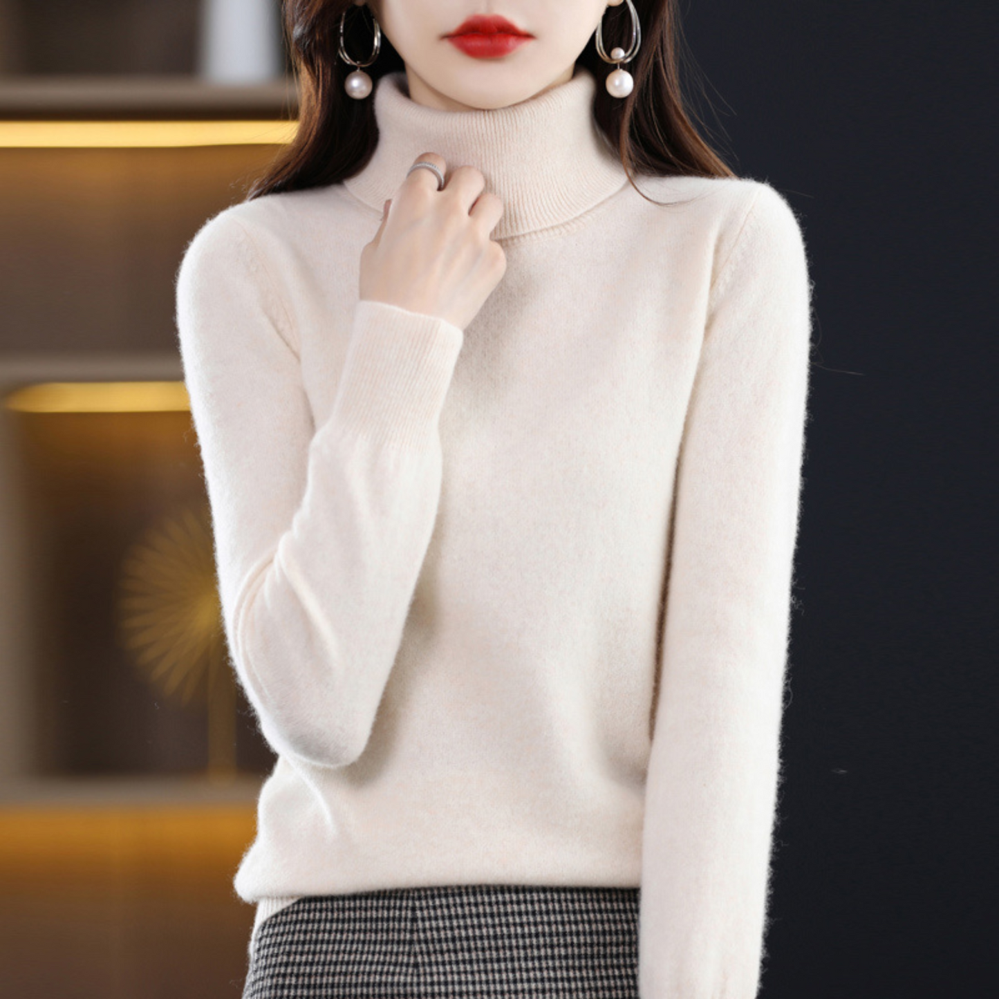 Elena Luxury Cashmere Turtleneck Sweater For Women Soft Cozy Knit All Season Elegance
