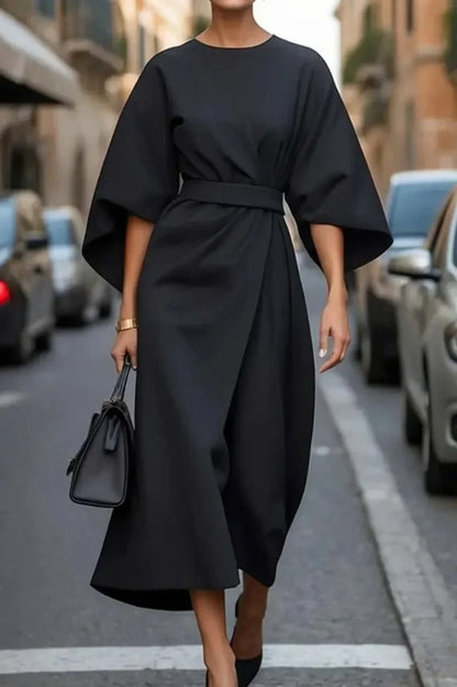 Tianna | Elegant women's dress with belt and lantern sleeves