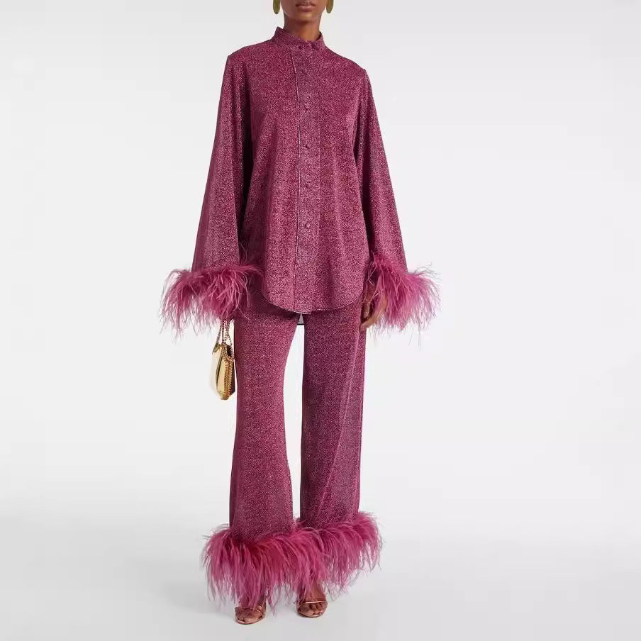 Oceana Feather Detail Womens Set With Loose Elegant Cut For Bold Trendy Wear For Modern Women