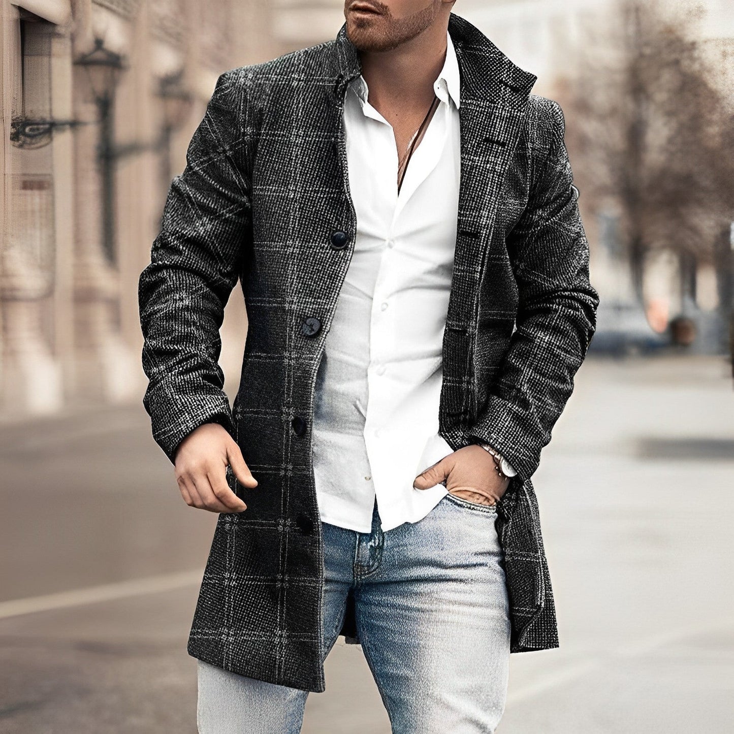 Wool coat with trendy buttons for men