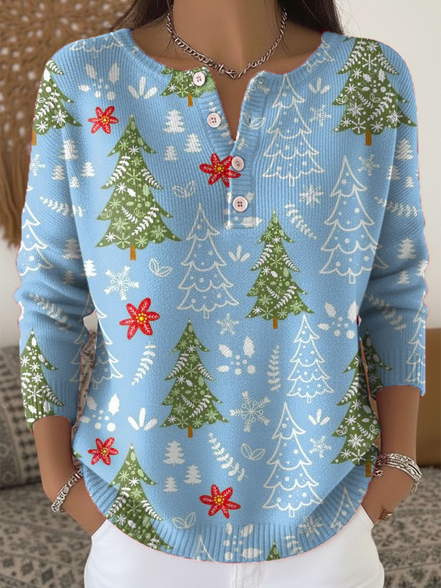 Women's Holiday Sweater with Buttons and Cozy Knit