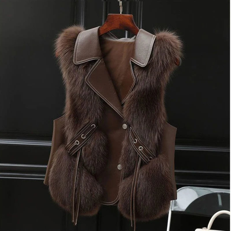 Isla Regular Fit Gilet | Collared Fur Trim Tie-Side Gilet