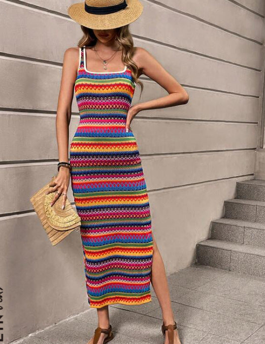 Iris Sleeveless Dress For Women With Comfortable Fit And Square Neckline Timeless Stripe Pattern