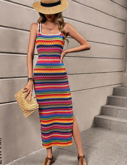 Iris Sleeveless Dress For Women With Comfortable Fit And Square Neckline Timeless Stripe Pattern