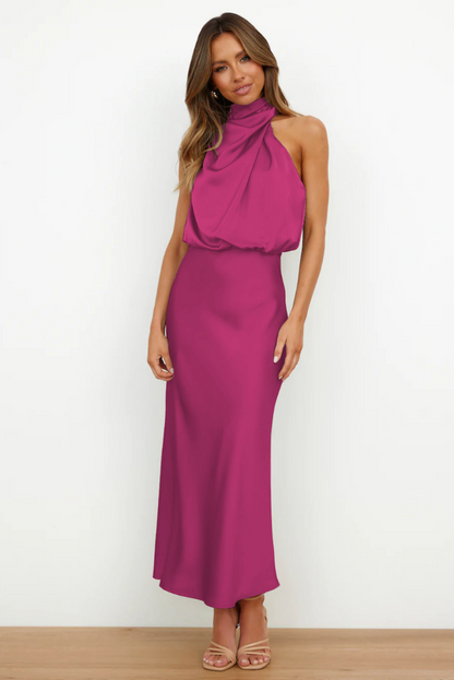 Erich | Elegant women's midi dress with asymmetrical round neckline