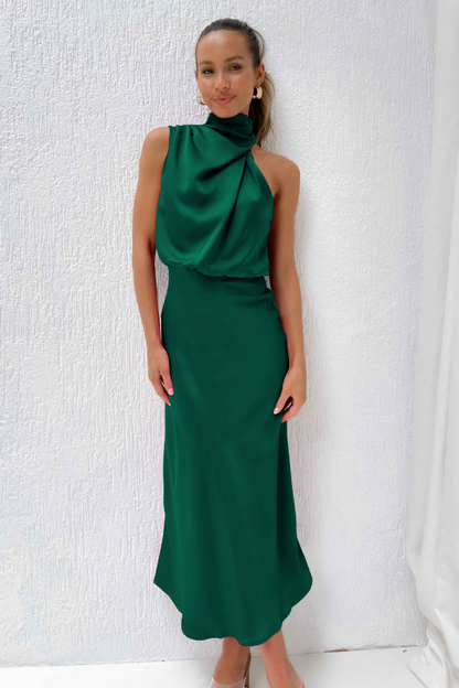 Erich | Elegant women's midi dress with asymmetrical round neckline
