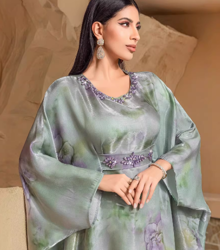 TrendAura Holiday Dress With Green Fruit Print And Airy Batwing Sleeves For Vacation