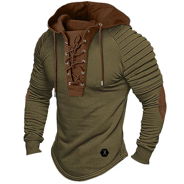 Asher Knitted Hoodie Sweater With Wool Cashmere Blend Lace Up Front Ribbed Sleeves Cozy Hooded Pullover