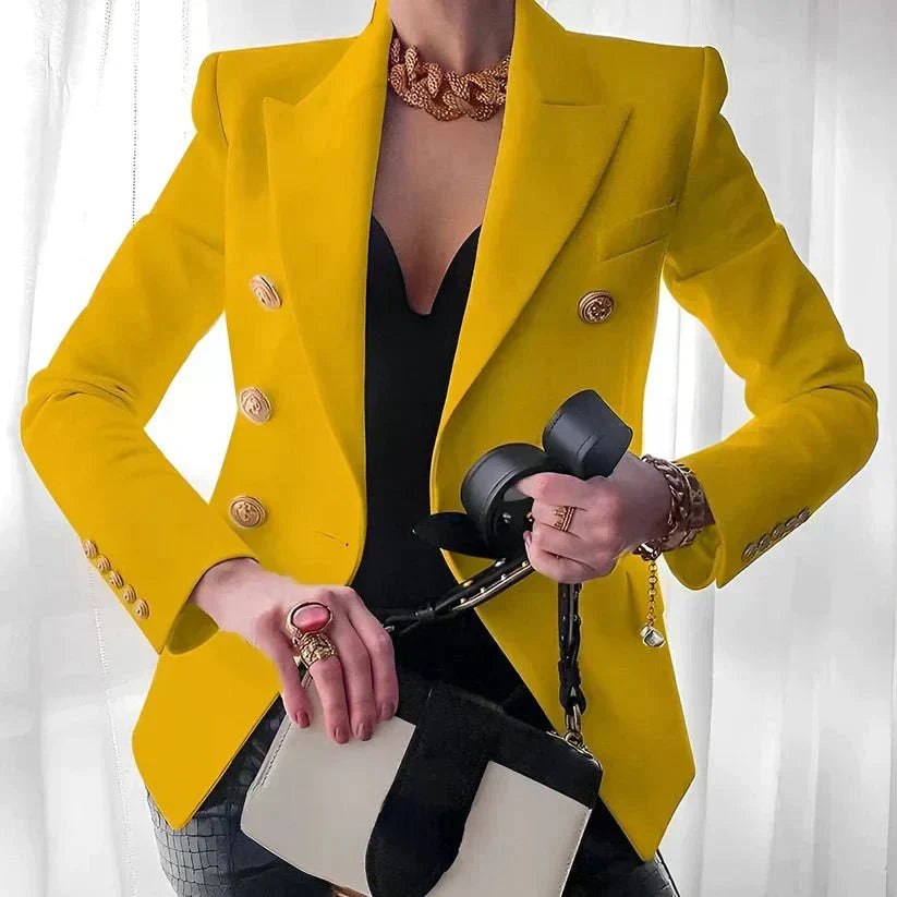 Women's Blazer - Double Row Gold Buttons - Tailored Fit - Peaked Lapels