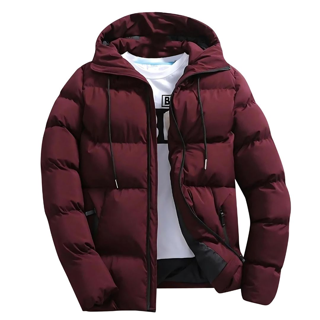 Oscar Hooded Quilted Puffer Jacket For Men With Drawstring Hood And Secure Zipper Pockets