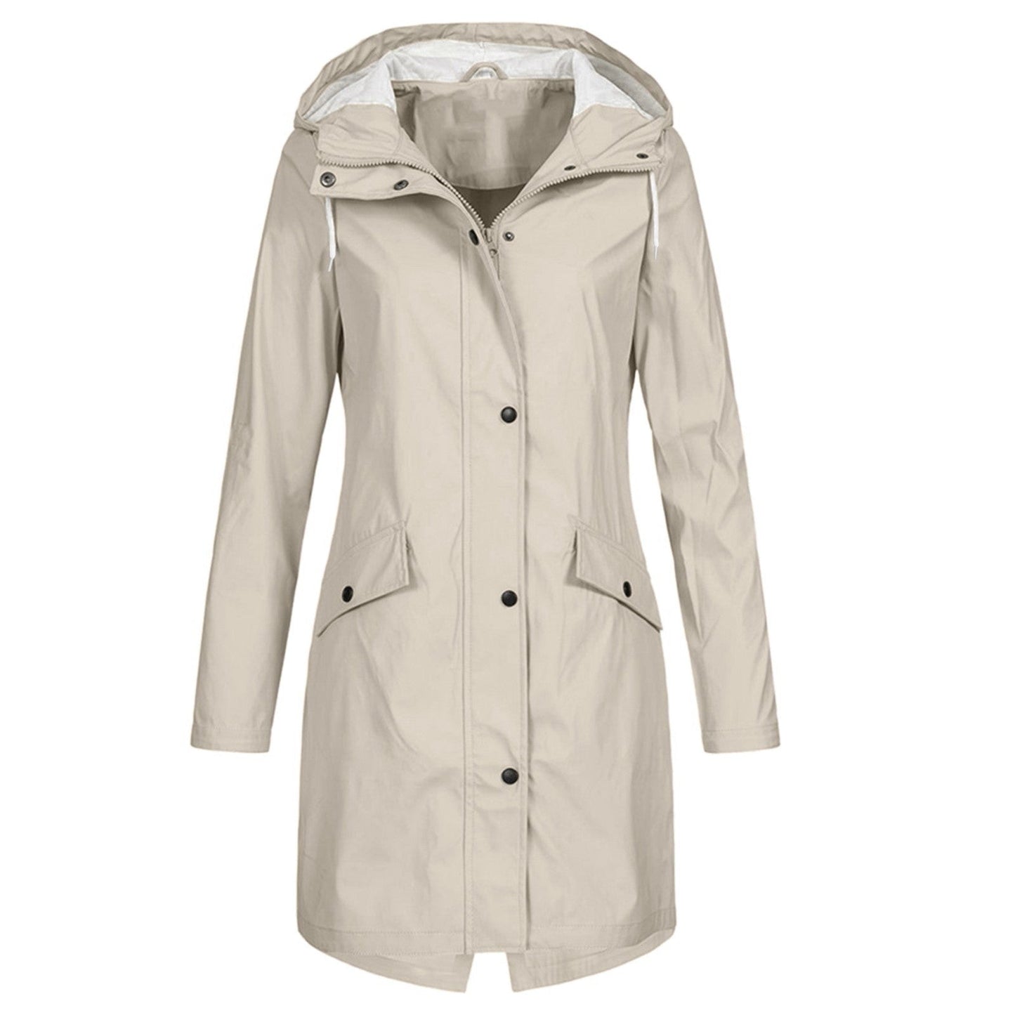 Women’s Rain Jacket – Water-Resistant – Long Fit – Hooded – Snap Front – Lightweight