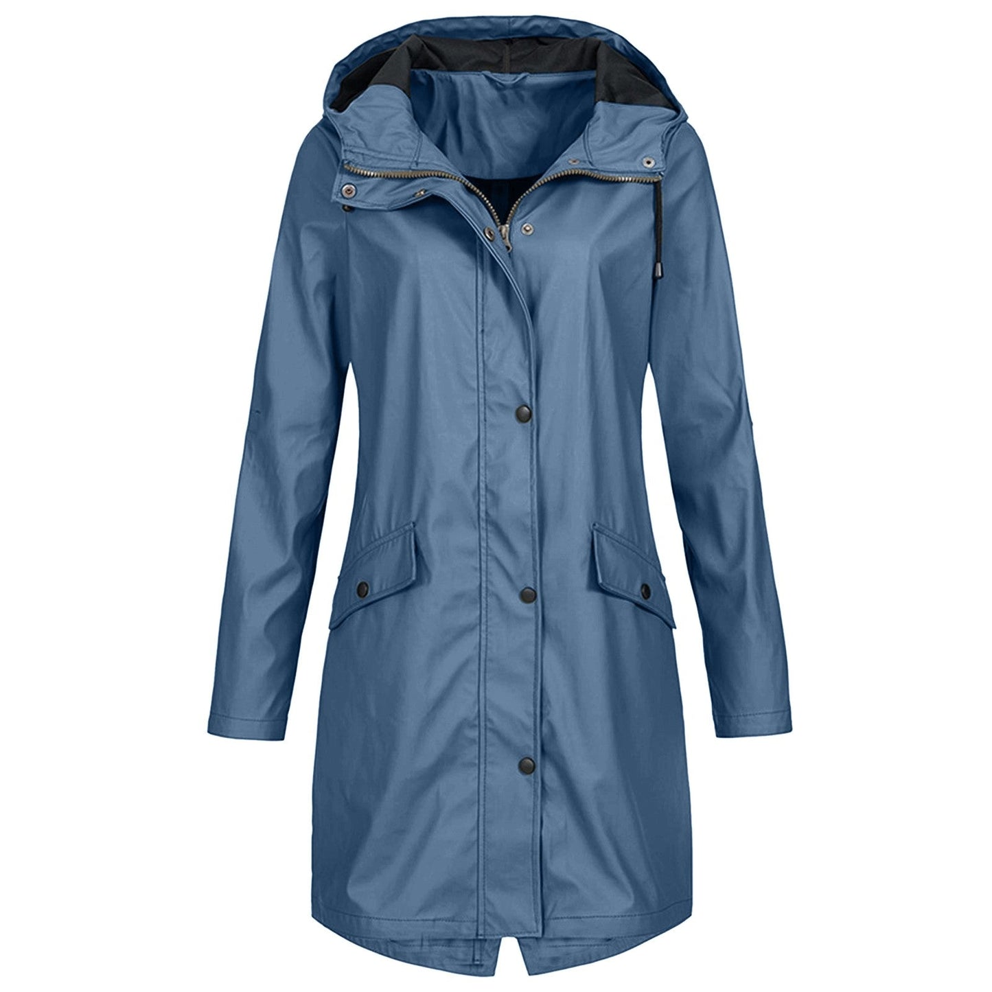 Women’s Rain Jacket – Water-Resistant – Long Fit – Hooded – Snap Front – Lightweight