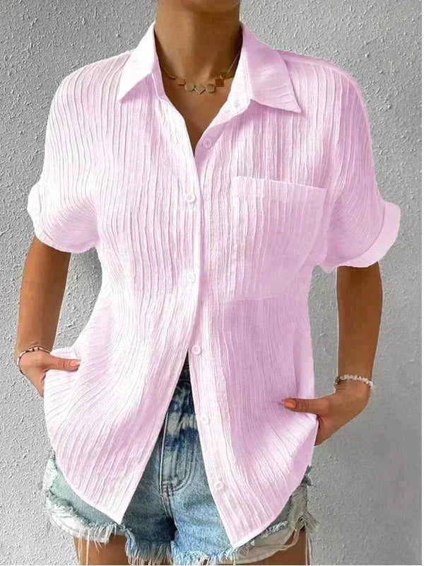 Women's Shirt - Relaxed Fit - Button Closure - Short-Sleeved Light and Breathable