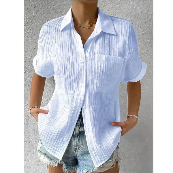 Women's Shirt - Relaxed Fit - Button Closure - Short-Sleeved Light and Breathable