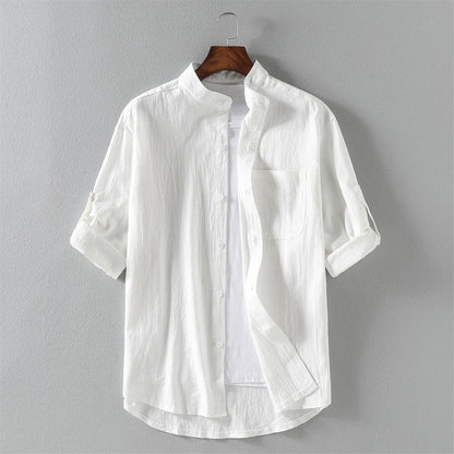 TrendAura Nordic Flair Mens Shirt Lightweight Fabric Mandarin Collar Long Sleeve Button Closure With Chest Pocket