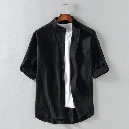 TrendAura Nordic Flair Mens Shirt Lightweight Fabric Mandarin Collar Long Sleeve Button Closure With Chest Pocket