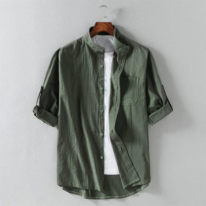 TrendAura Nordic Flair Mens Shirt Lightweight Fabric Mandarin Collar Long Sleeve Button Closure With Chest Pocket