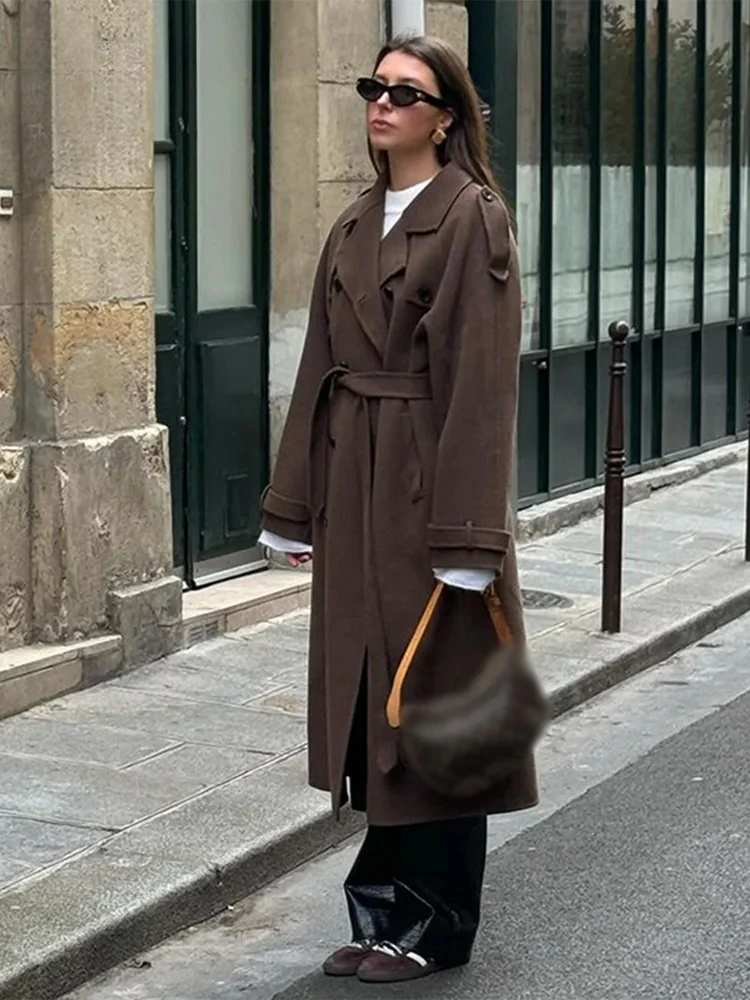 Women’s Trench Coat – Wool Blend – Double Breasted – Belted Waist – Full Length Fit