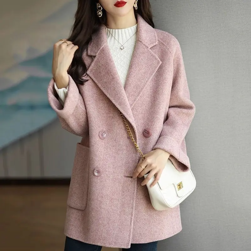 Women’s Trench Coat – Slim Fit – Wool Texture – Double Breasted – Tailored Lapels
