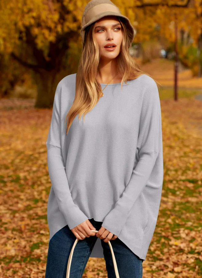 Women’s Sweater – Oversized Fit – Soft Knit Wool Blend – Long Sleeve Hip Length Pullover