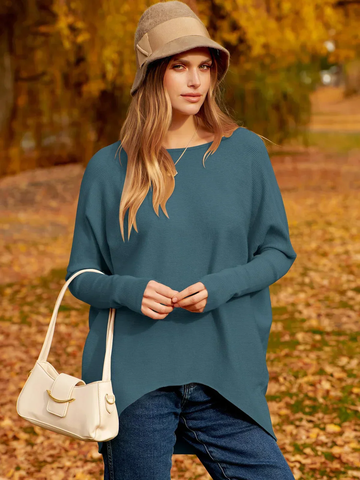 Women’s Sweater – Oversized Fit – Soft Knit Wool Blend – Long Sleeve Hip Length Pullover