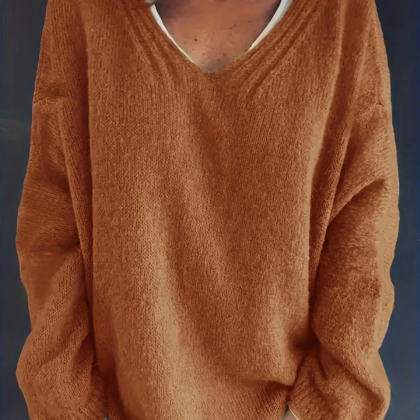 Women’s V-Neck Sweater – Relaxed Fit – Soft Knit – Ribbed Trim – Long Sleeve Casual