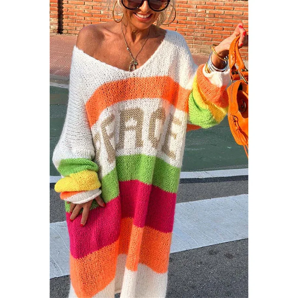 Women’s Sweater – Oversized Fit – Wool Knit – Off Shoulder – Long Length Casual Style