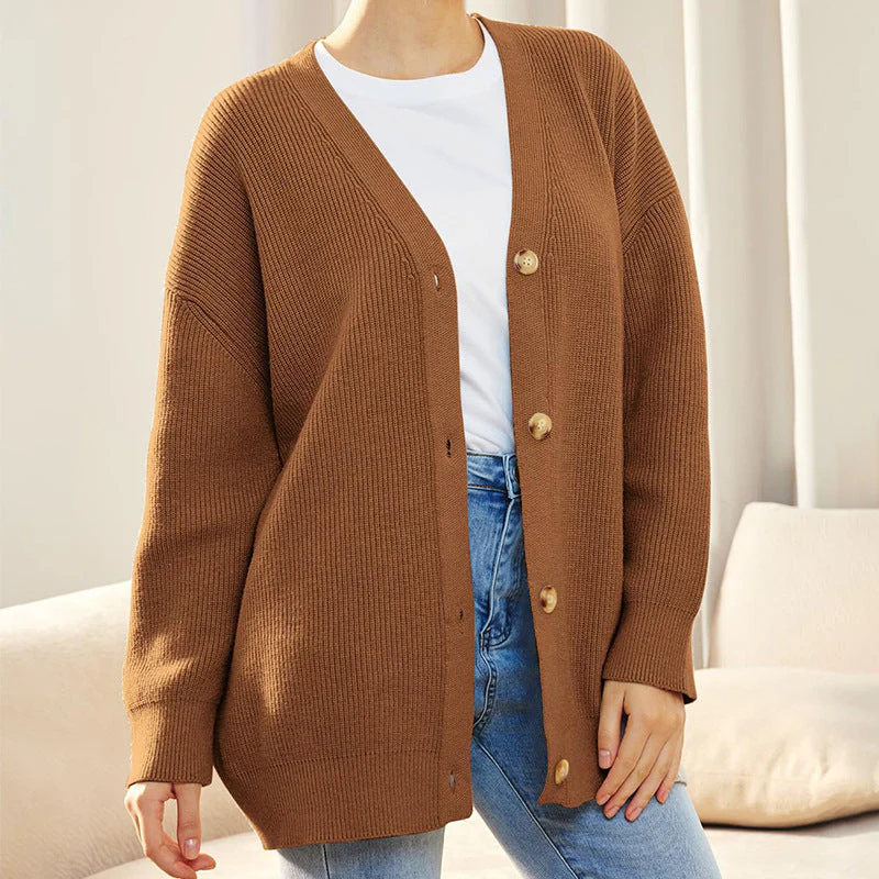 Women’s Cardigan - Chunky Knit - V-Neck - Button Front - Long Sleeve
