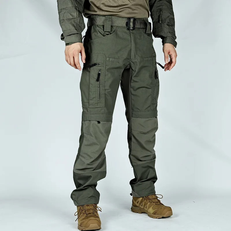 TrendAura Mens Ripstop Slim Straight Cargo Pants With Multi Cargo Pockets And Reinforced Knees