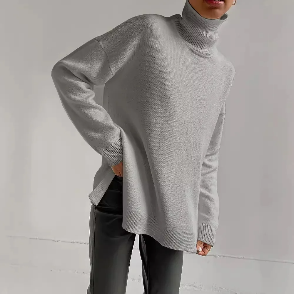 Women’s Sweater - Fine Gauge Knit - Oversized Fit - Turtleneck - Ribbed Cuffs