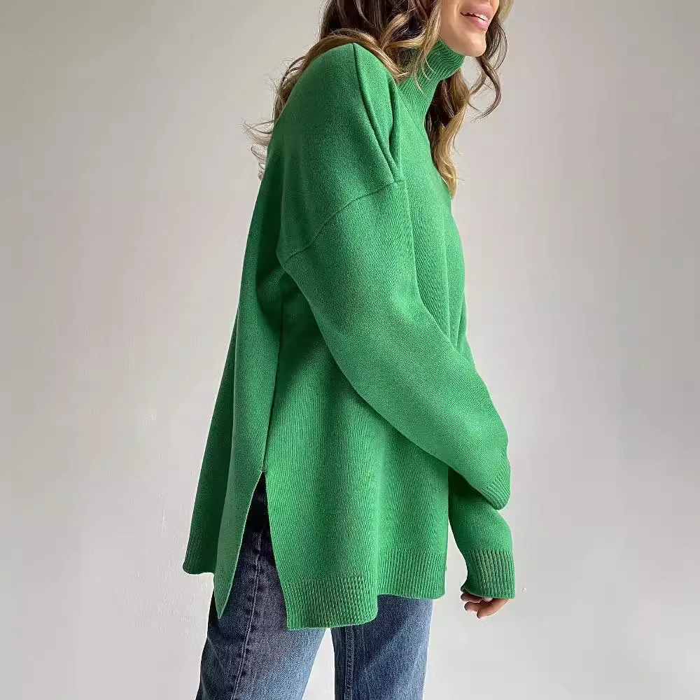 Women’s Sweater - Fine Gauge Knit - Oversized Fit - Turtleneck - Ribbed Cuffs