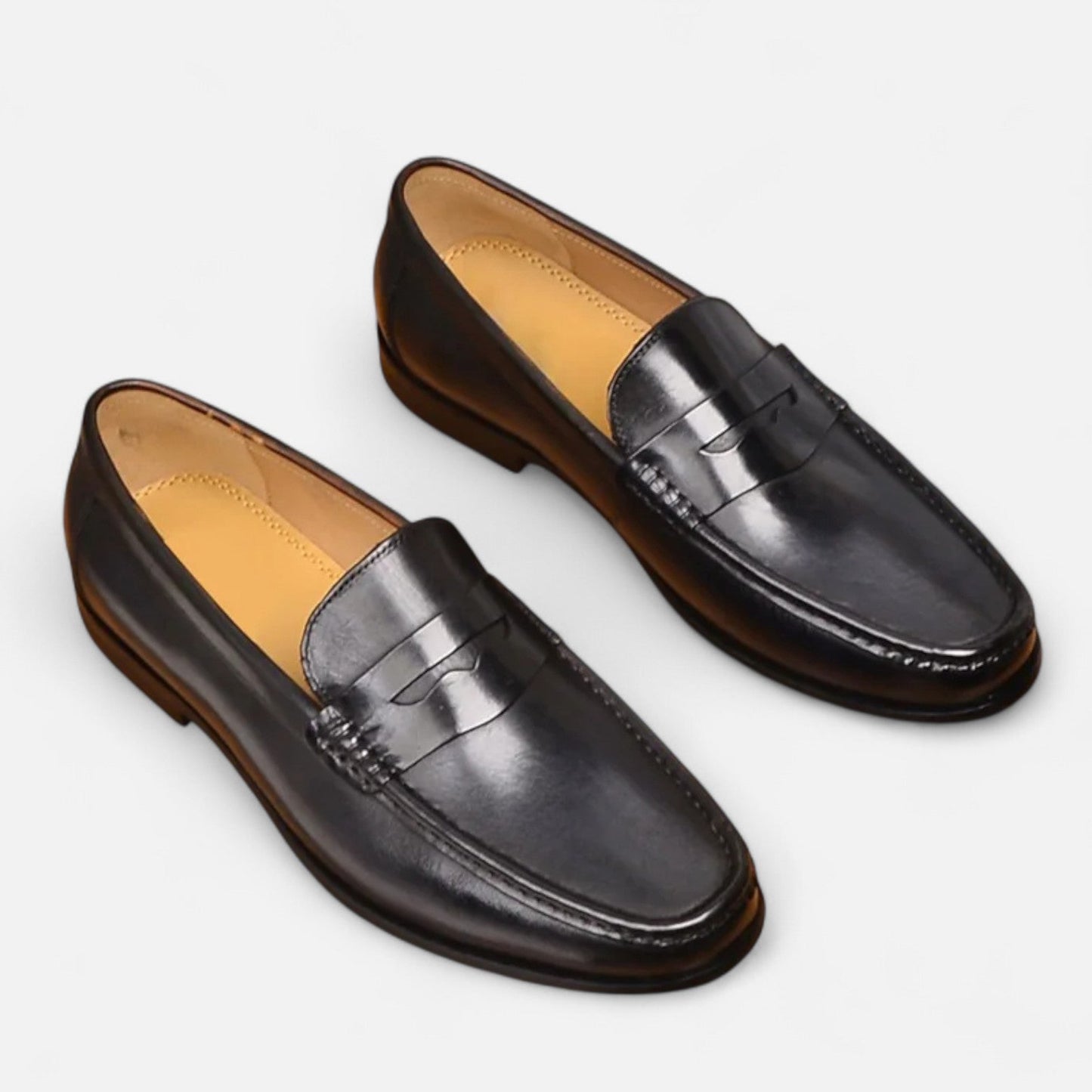 Ancient World | Men's Leather Penny Loafers – Black Elegance Slip-On for Office & Occasions