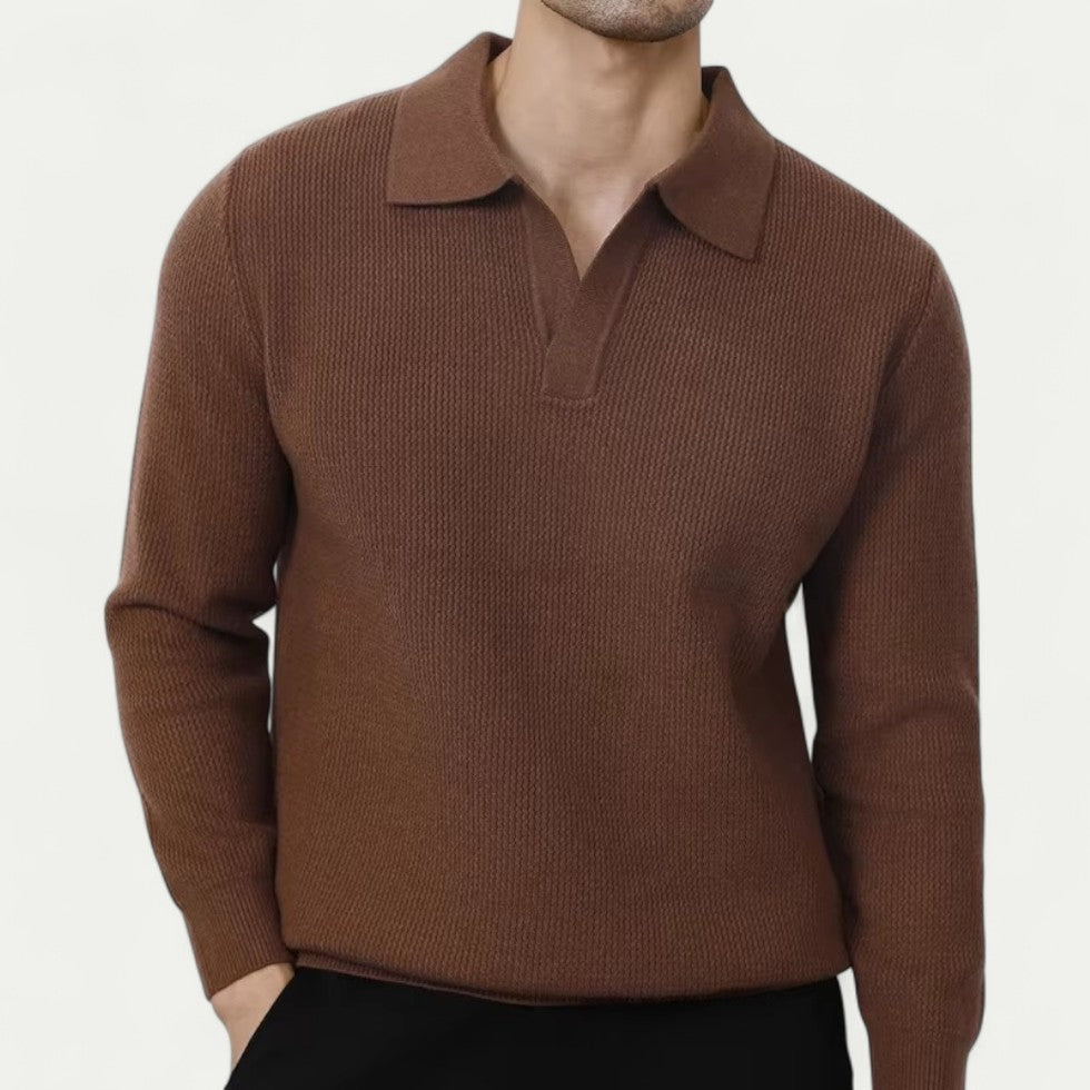 Mens Knitted Long Sleeve Sweater With Open Collar For Casual Everyday Warmth And Timeless Style