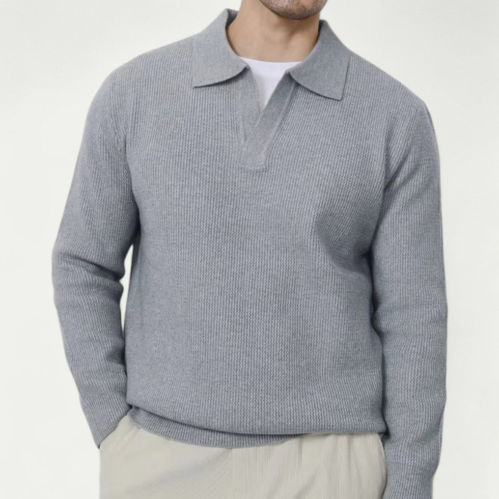 Mens Knitted Long Sleeve Sweater With Open Collar For Casual Everyday Warmth And Timeless Style