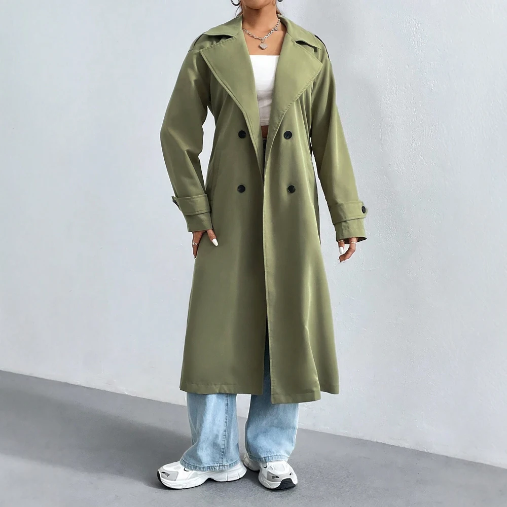 Women’s Trench Coat – Double-Breasted – Regular Fit – Cotton Blend – Full Length – Lapel Collar