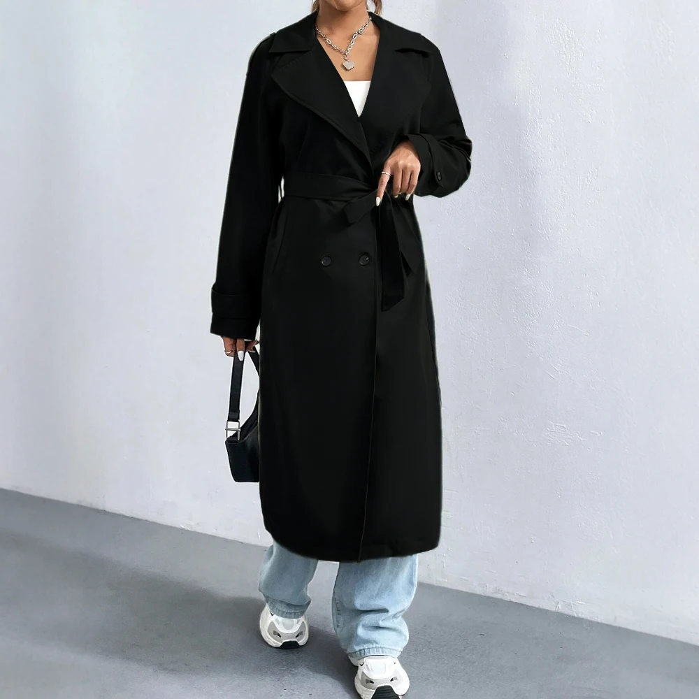 Women’s Trench Coat – Double-Breasted – Regular Fit – Cotton Blend – Full Length – Lapel Collar