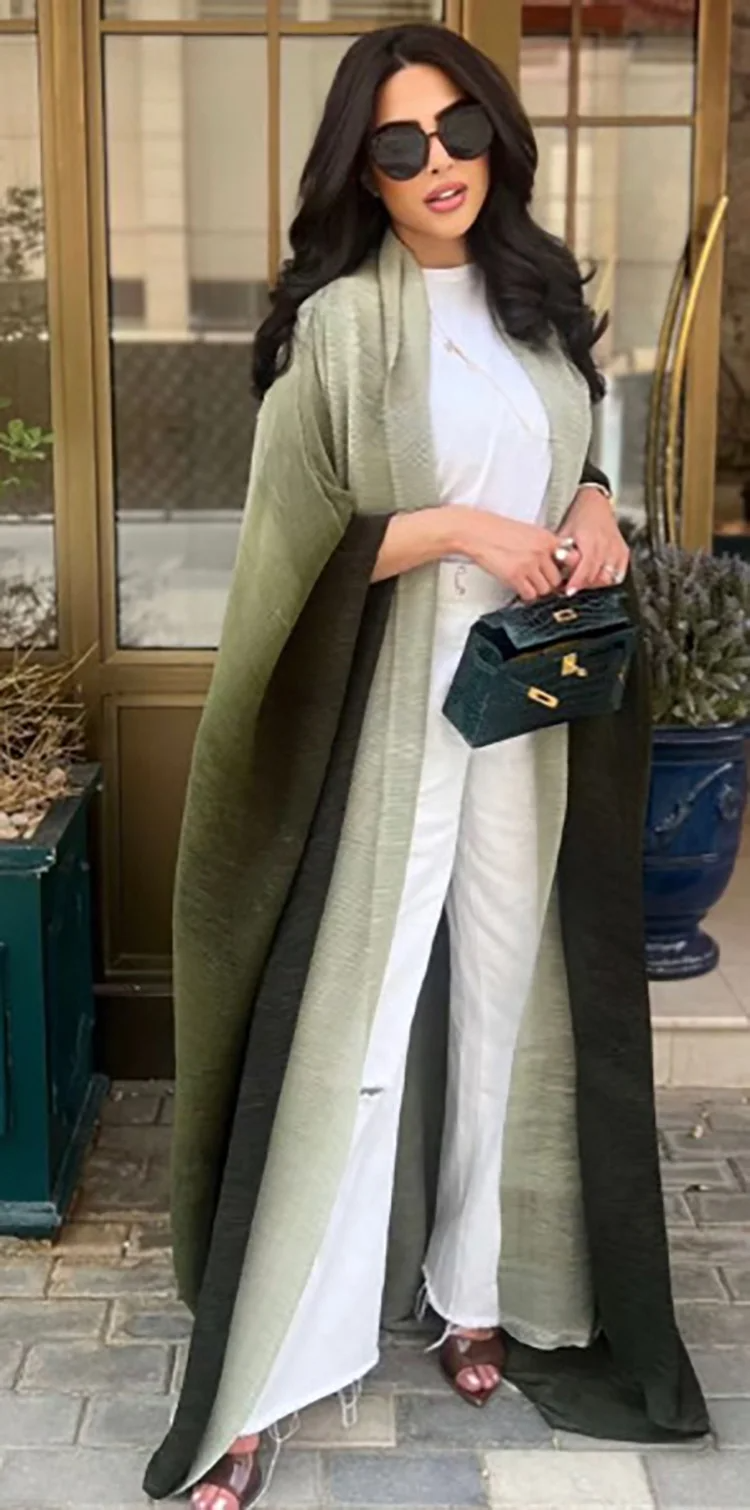 Women’s Trench Coat – Oversized Fit – Pleated Texture – Shawl Collar – Bat Sleeves – Full Length
