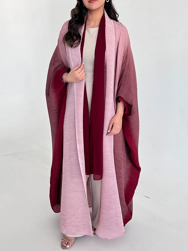 Women’s Trench Coat – Oversized Fit – Pleated Texture – Shawl Collar – Bat Sleeves – Full Length
