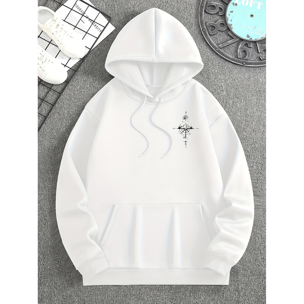 Nordisk Flair Mens Hoodie Regular Fit Cotton Drawstring Hood Compass Print Casual Wear
