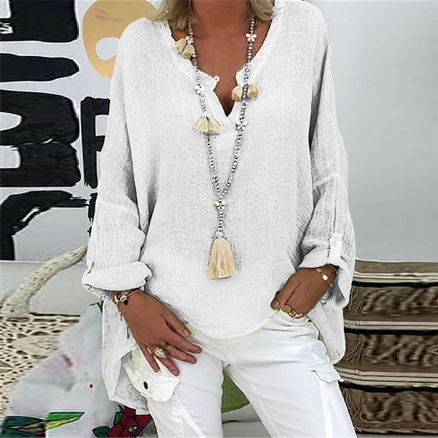 Natalia Linen Blouse For Women Breathable Lightweight Comfort Elegant Cut Timeless Style