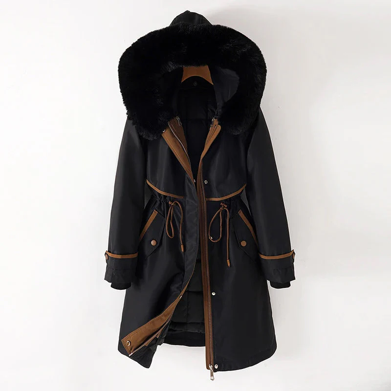 Women’s Parka Jacket – Quilted Lining – Fur Trim Hood – Adjustable Waist – Zip Closure