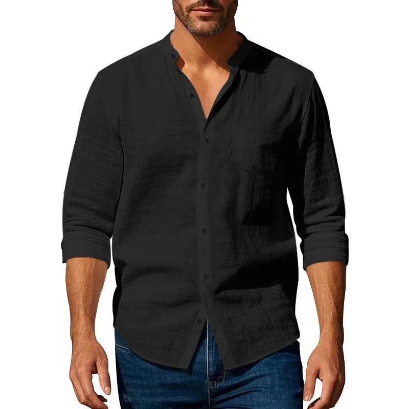 Men's Casual Linen Long Sleeve Button Up Shirt Breathable Everyday Wear By TrendAura