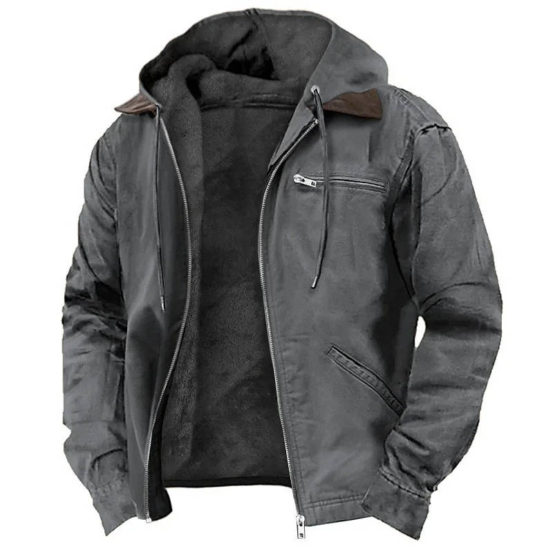 TrendAura Mens Brown Hooded Fleece Jacket with Zipper Lightweight Warm Winter Outerwear for Cold Weather