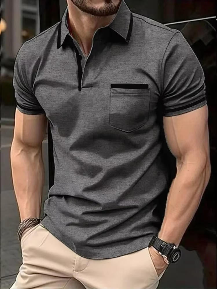 Men's Short Sleeve Polo Shirt With Chest Pocket For Casual Everyday Wear By TrendAura