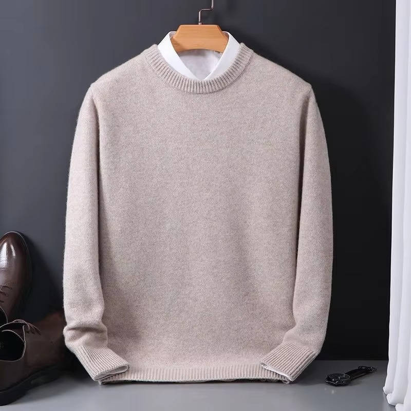 Mens Light Blue Crew Neck Sweater With Mock Collar Detail Cozy Knit Pullover For Everyday Wear